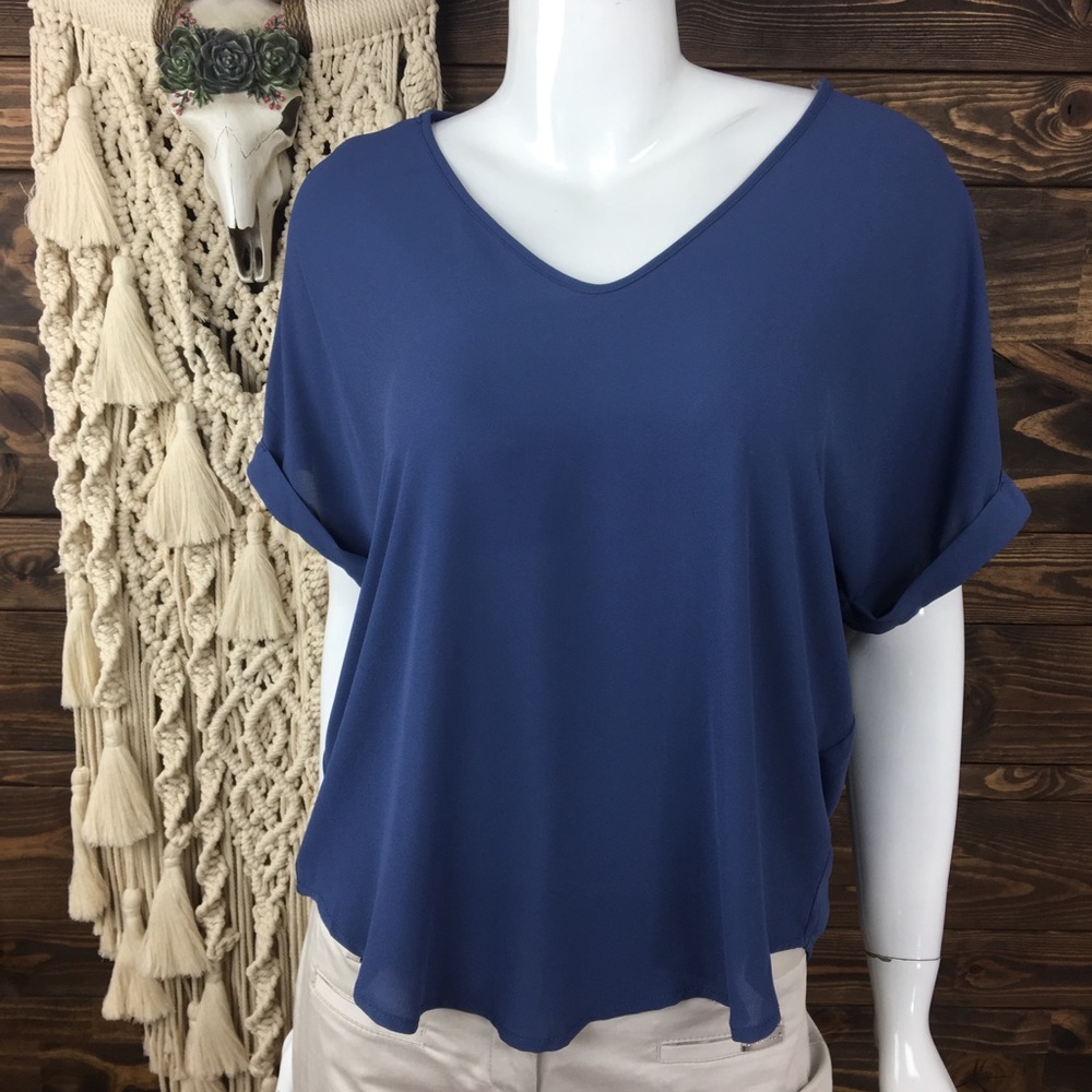 Lush | Roll Sleeve High‎ Low V-Neck Blouse